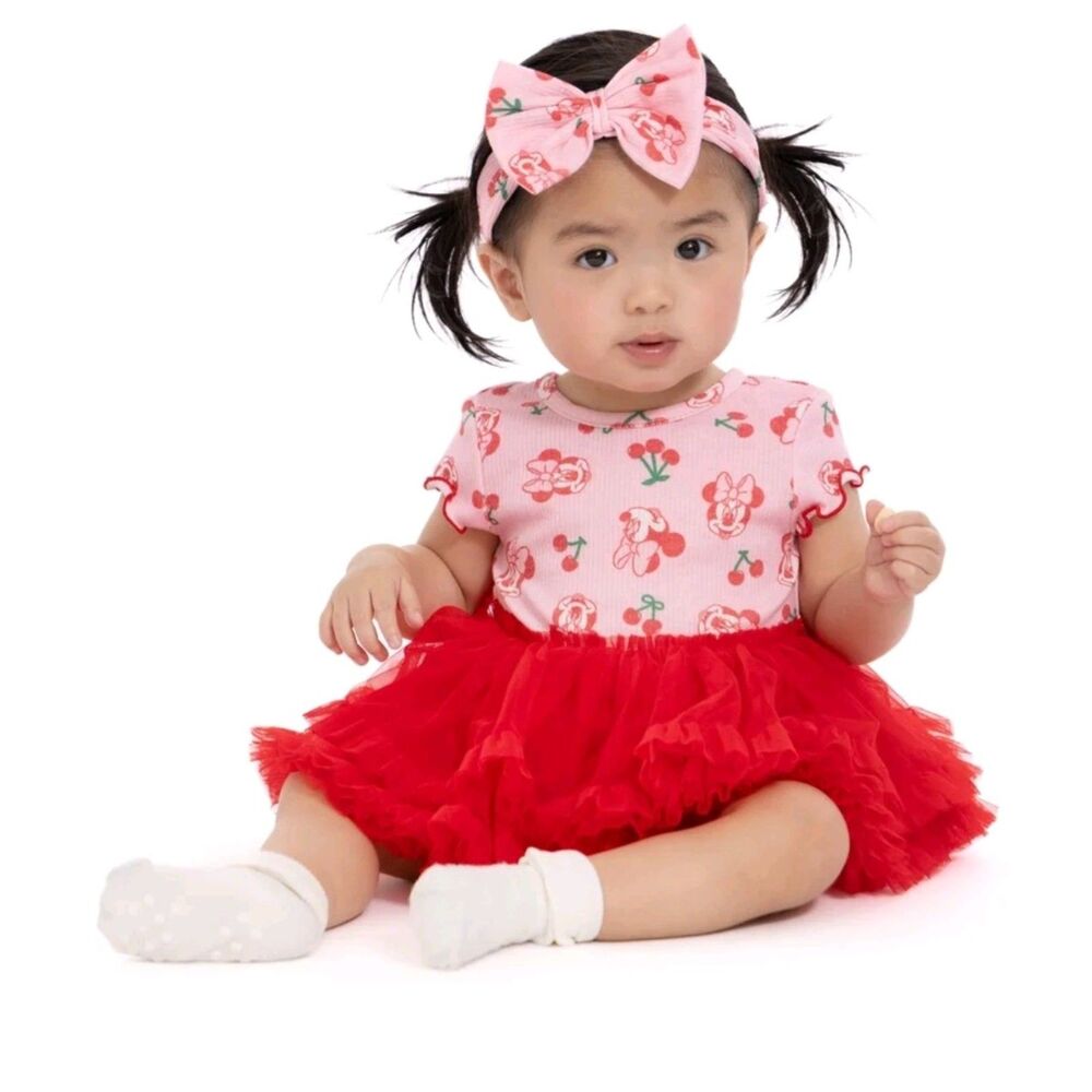 Minnie Mouse Baby Girls Tutu Dress Bodysuit & Matching Headband,2piece size 3/6M